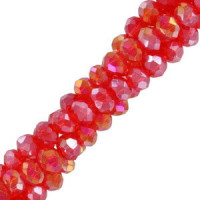 Faceted glass beads 3x2mm disc - Crimson red-pearl shine coating